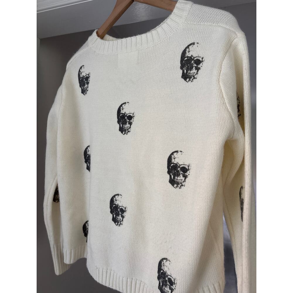 Panache Apparel Ivory Skull Crewneck Sweater Medium Goth Emo Halloween - Picture 9 of 10